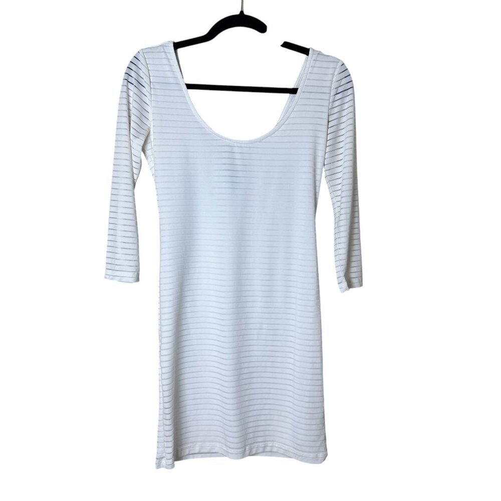 FOREVER 21 Sheer Stripe Body Con Low Back White Dress Size Medium